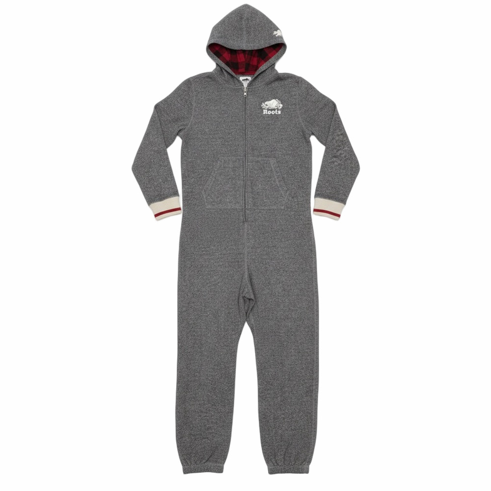 Roots Cabin Salt Pepper Charcoal Gray Hooded Onesie Logo Loungewear Youth 13-14